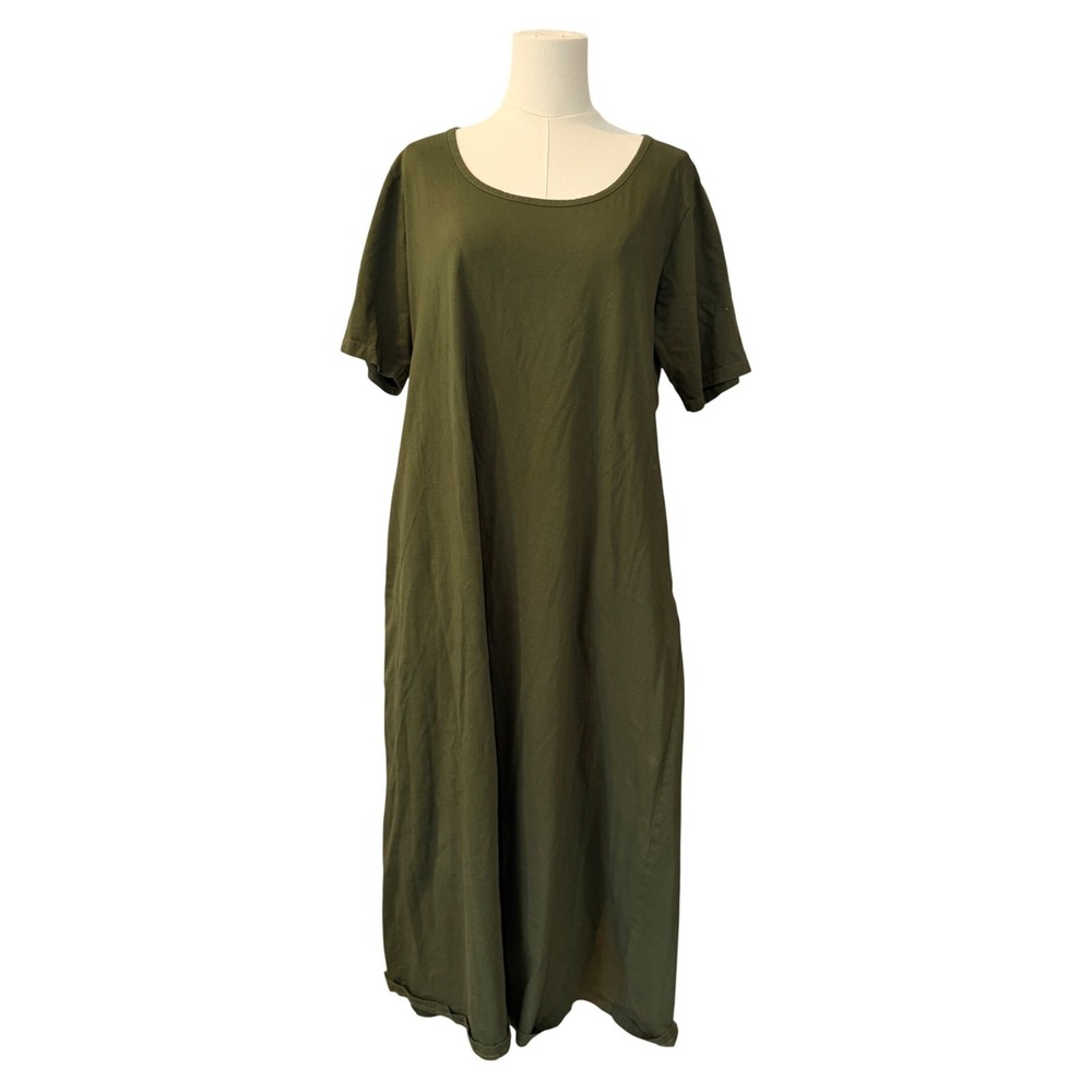 Svaha Organic Cotton‎ Maxi T Shirt Dress Green Short Sleeve Minimalist Plus 2XL